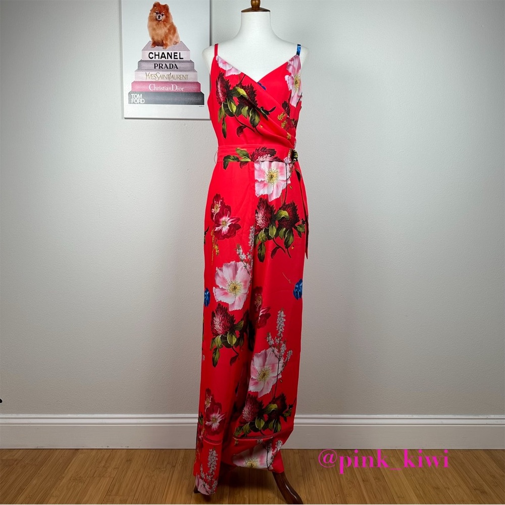 Ted Baker Piiper Berry Sundae Floral Wrap Jumpsuit Size: Ted 3